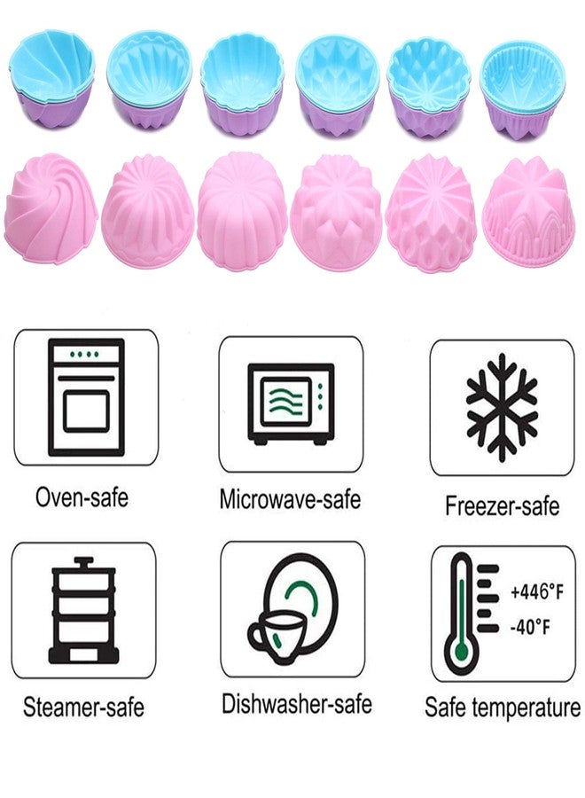 To encounter Silicone Cupcake Baking Cups, Food Grade Non-Stick Muffin Liners, Reusable 3 Inch Silicone Molds, 6 Shapes Pack of 24 - Image 5
