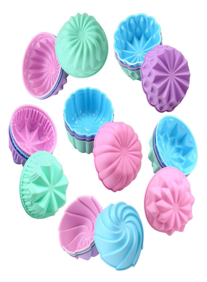 To encounter Silicone Cupcake Baking Cups, Food Grade Non-Stick Muffin Liners, Reusable 3 Inch Silicone Molds, 6 Shapes Pack of 24 - Image 1
