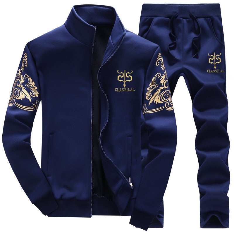 Autumn 2023 New Mens Sports suit Casual Long Sleeve Baseball Suit Jacket Middle School Mens Fitness Sweatshirt dark blue Y7
