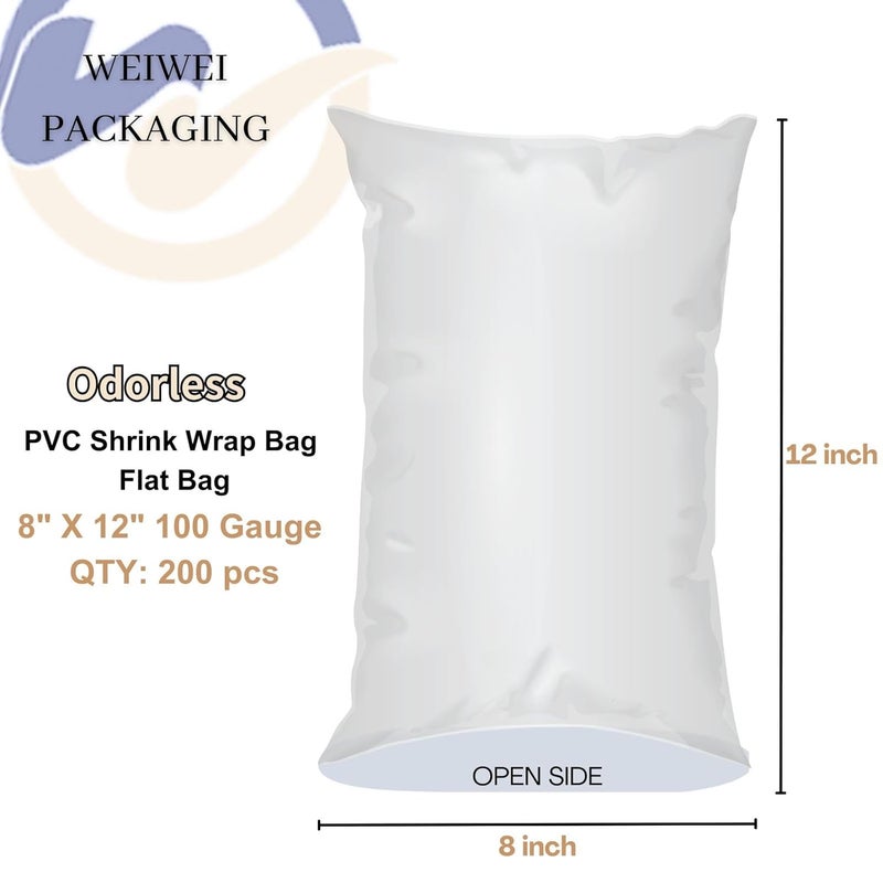 WEIWEI PACKAGING WEIWEI - 8x12 inch 200PCS Odorless PVC Heat Shrink Wrap Bags 100 Gauge - Image 2