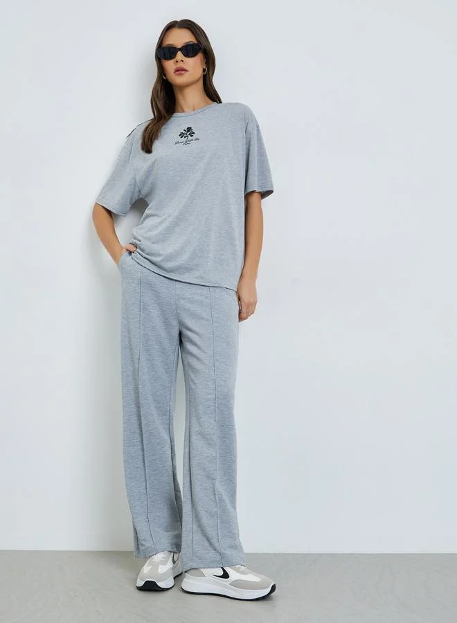 Styli Grey Graphic Print Oversized T-Shirt