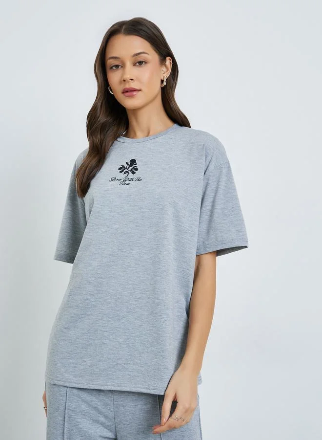 Grey Graphic Print Oversized T-Shirt