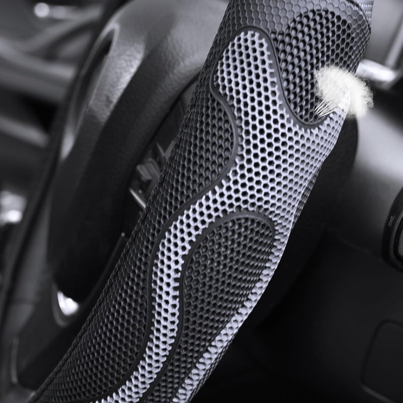 Elantrip Leather Steering Wheel Cover Great Grip with 3D Honeycomb Anti-Slip Design, Universal 14.5-15 Inch Car Wheel Protector Black and Gray - Image 4