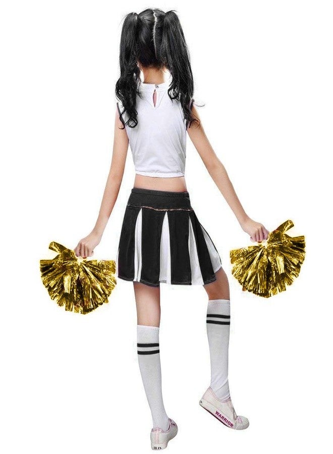LOLANTA Little Girls' Halloween Cheerleader Costume Crop Tank Pleated Skirt Set Cheer Outfit with Pom Pom(Black, 6-7) - Image 4
