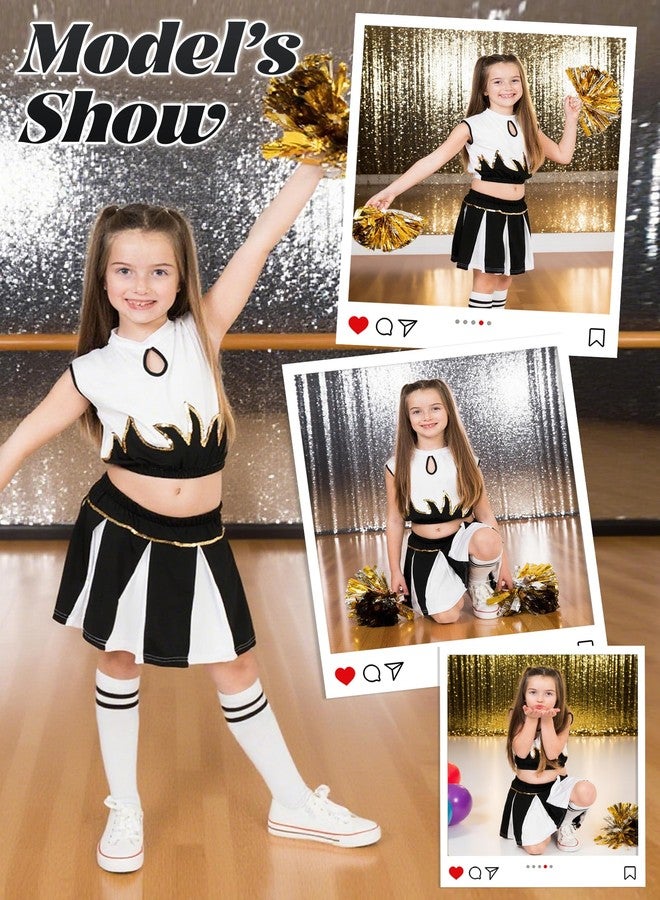 LOLANTA Little Girls' Halloween Cheerleader Costume Crop Tank Pleated Skirt Set Cheer Outfit with Pom Pom(Black, 6-7) - Image 3