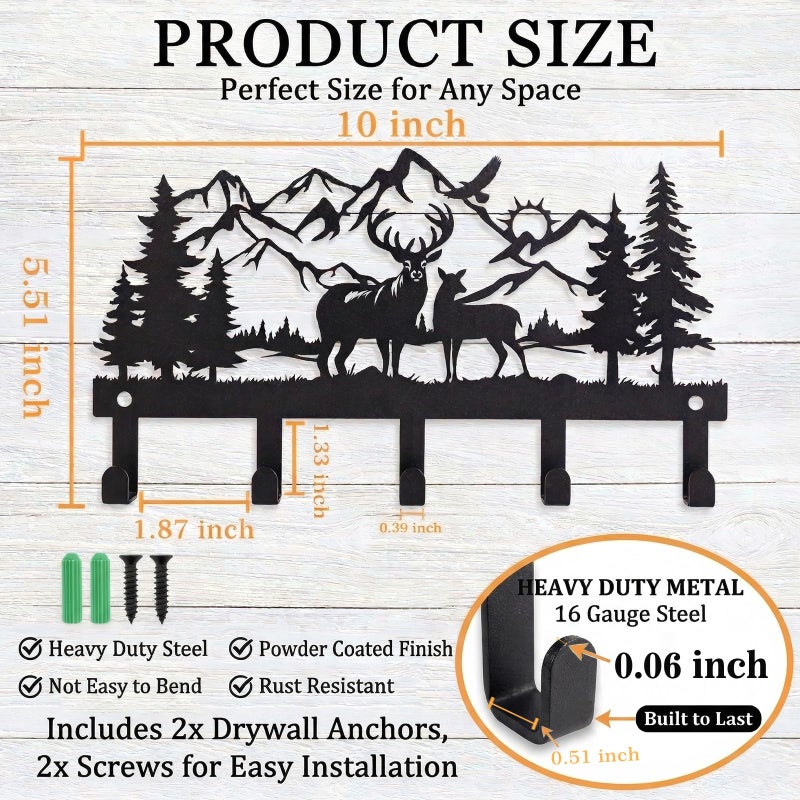 SIFZYJGN Deer Mountain Metal Key Holder Wall Mount Key Holder for Wall Rustic Cabin Decor Key Rack Hooks Hanger Woodland Wildlife Wall Art Entryway Organizer Housewarming Hunting Gifts - Image 5