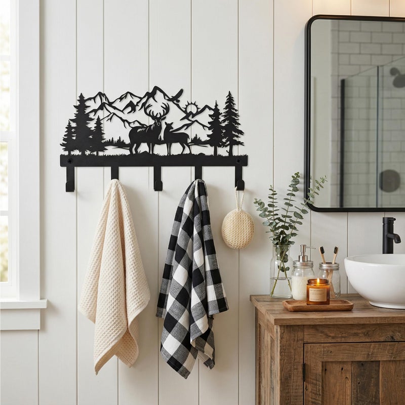 SIFZYJGN Deer Mountain Metal Key Holder Wall Mount Key Holder for Wall Rustic Cabin Decor Key Rack Hooks Hanger Woodland Wildlife Wall Art Entryway Organizer Housewarming Hunting Gifts - Image 4