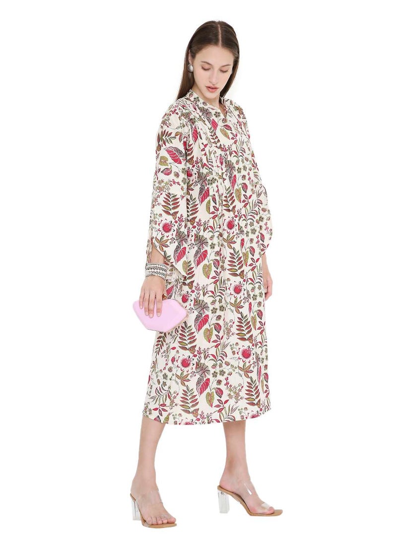 HANA & SARA HIGH QUALITY SHORT PRINTED FARASHA ARABIC KAFTAN JALABIYA DRESS  - Image 1