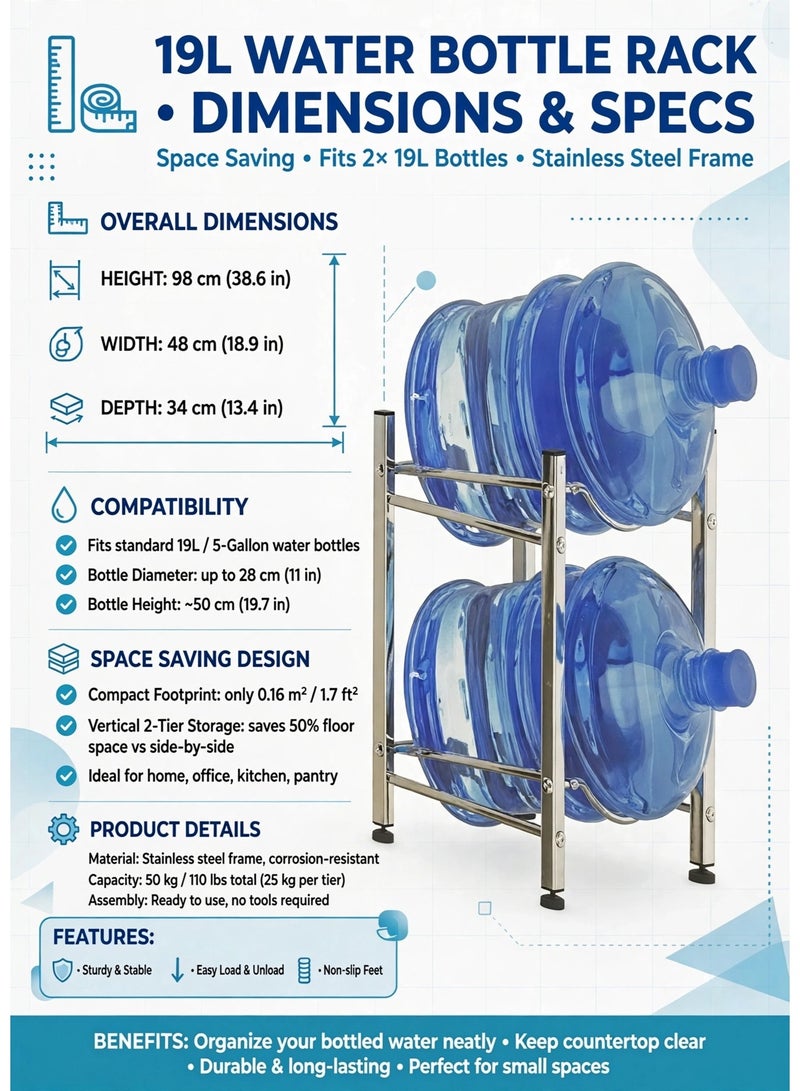 DubaiGallery Water Bottle Storage Rack EU-364363 – 1PCS Two Tier Bucket Organizer Stand, Strong Metal Construction, Space Saving Floor Storage Rack for Drinking Water Bottles, Home, Office, Kitchen and Restaurant - Image 1