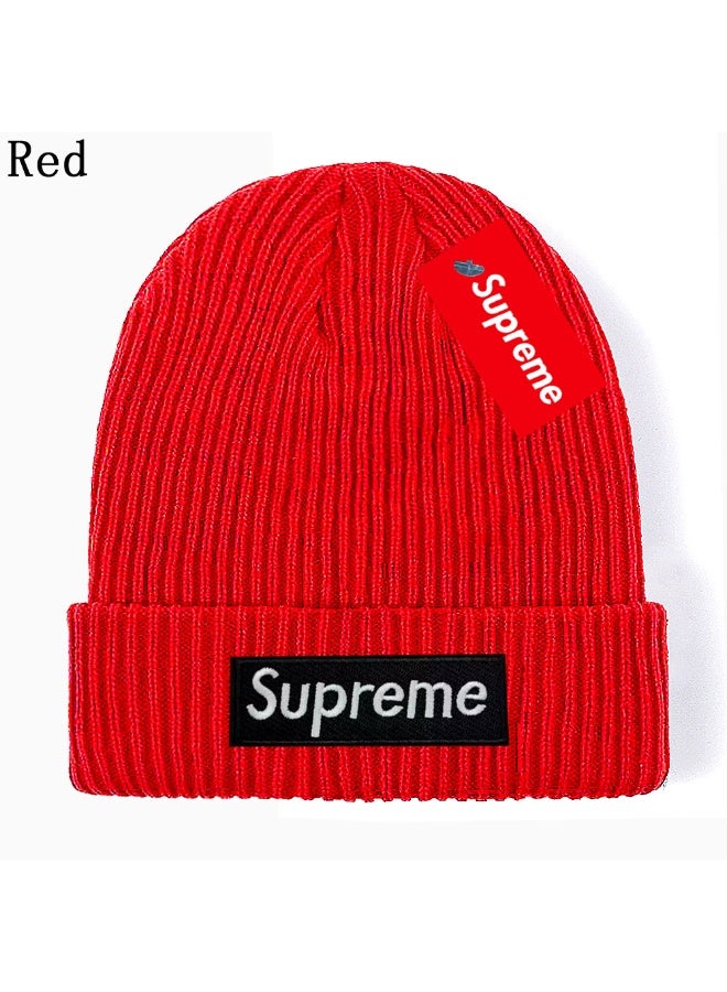 SUPREME Vibrant Red Ribbed Knit Beanie with Dual Supreme Logos – Bold Streetwear Headwear 596Size