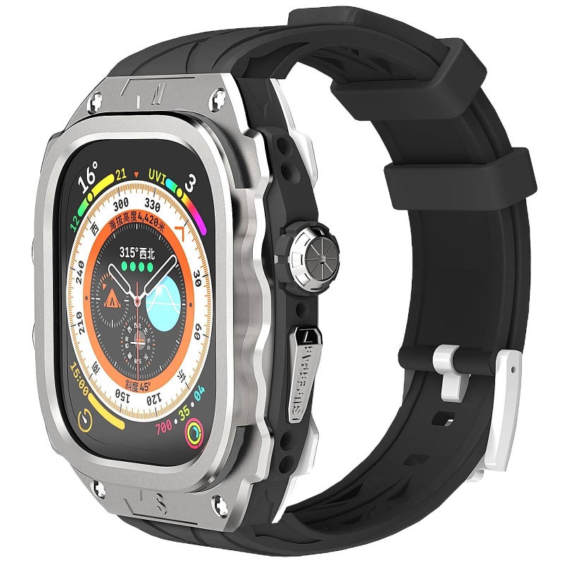 سوار ساعة ذكية سوار رياضي من السيليكون متوافق باللون فضي قابل للتعديل مع Apple Watch 42/44/45/49mm بملاءمة قابلة للتعديل وحزام بديل - Image 1