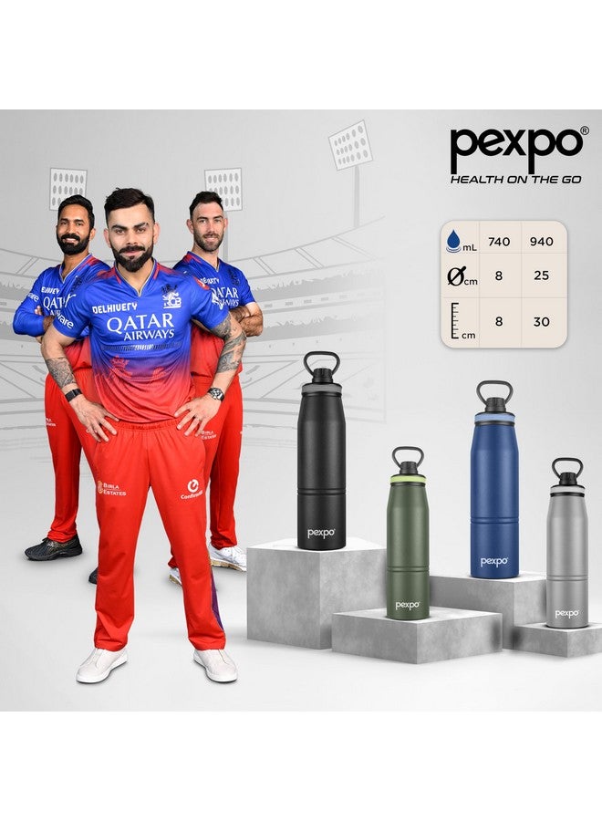 Pexpo Altros 800 Pro Stainless Steel Hot & Cold Vacuum Insulated Flask, 740ml, Military Green | Leak Proof | Easy to Carry Loop Handle | Sports Water Bottle | Trekking | Gym | Office | RCB Edition - Image 2