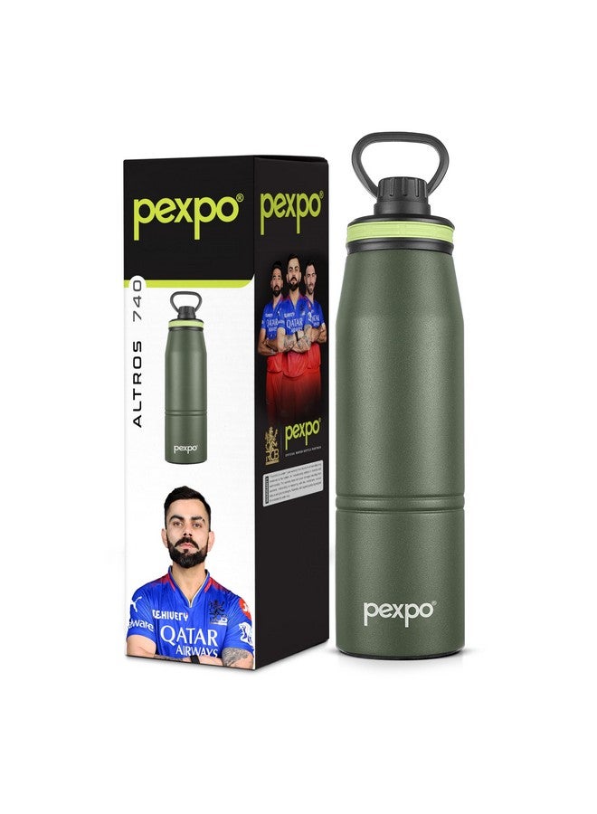 Pexpo Altros 800 Pro Stainless Steel Hot & Cold Vacuum Insulated Flask, 740ml, Military Green | Leak Proof | Easy to Carry Loop Handle | Sports Water Bottle | Trekking | Gym | Office | RCB Edition - Image 1
