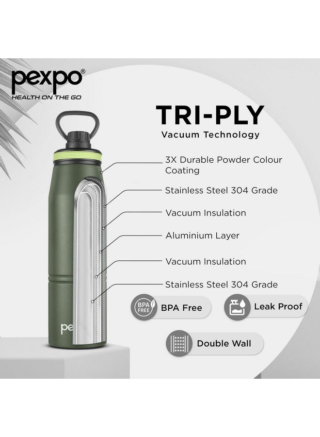 Pexpo Altros 800 Pro Stainless Steel Hot & Cold Vacuum Insulated Flask, 740ml, Military Green | Leak Proof | Easy to Carry Loop Handle | Sports Water Bottle | Trekking | Gym | Office | RCB Edition - Image 4
