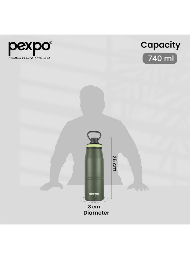 Pexpo Altros 800 Pro Stainless Steel Hot & Cold Vacuum Insulated Flask, 740ml, Military Green | Leak Proof | Easy to Carry Loop Handle | Sports Water Bottle | Trekking | Gym | Office | RCB Edition - Image 3