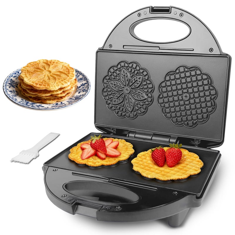 FineMade Pizzelle Maker with Non-Stick Coating, Electric Pizzelle Cookie Baker Press with Snowflake Pattern, Make Two 4 Inch Traditional Italian Waffle Cookies at Once, Recipe Included - Image 1