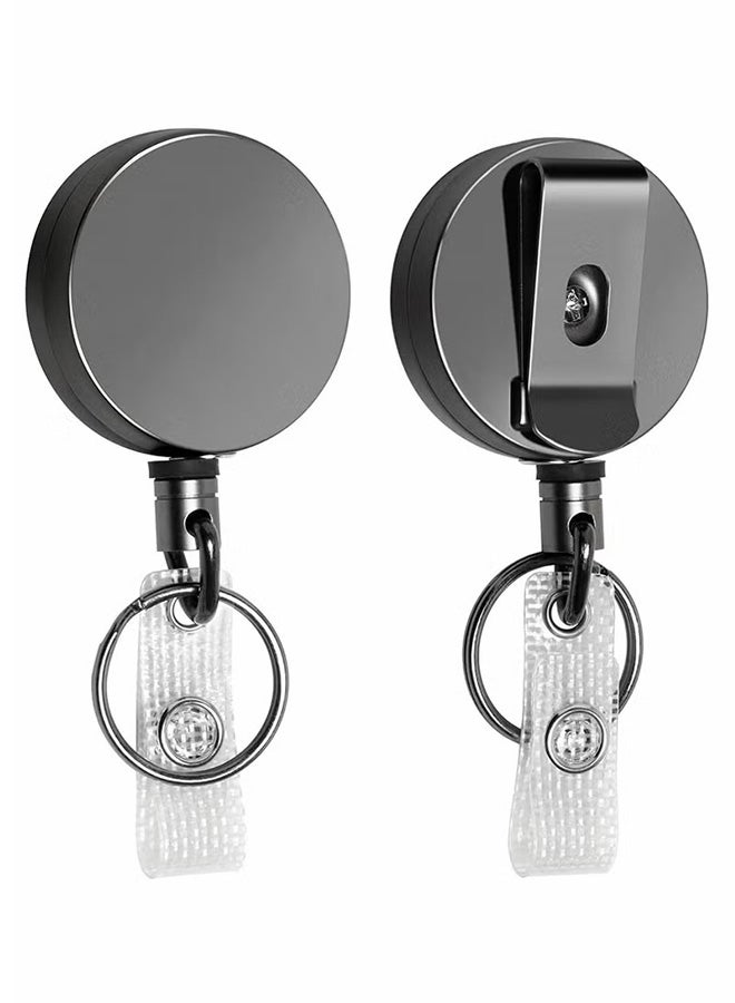 VINSOC 2 Pcs Heavy Duty Retractable Badge Holder Reel Metal ID Badge Holder with Belt Clip Key Ring for Name Card Keychain Grey  - Image 1