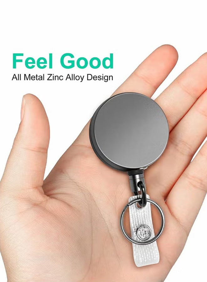 VINSOC 2 Pcs Heavy Duty Retractable Badge Holder Reel Metal ID Badge Holder with Belt Clip Key Ring for Name Card Keychain Grey  - Image 5