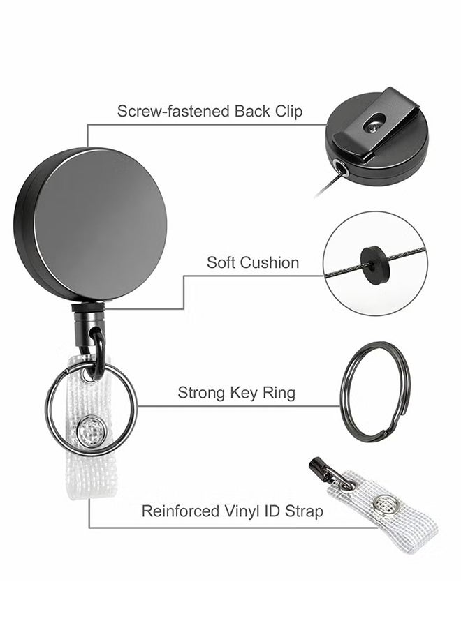 VINSOC 2 Pcs Heavy Duty Retractable Badge Holder Reel Metal ID Badge Holder with Belt Clip Key Ring for Name Card Keychain Grey  - Image 4