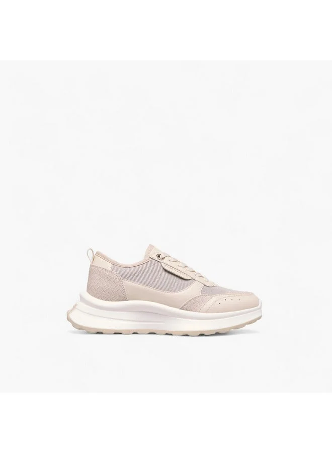 Women Monogram Print Sneakers with Lace-Up Closure