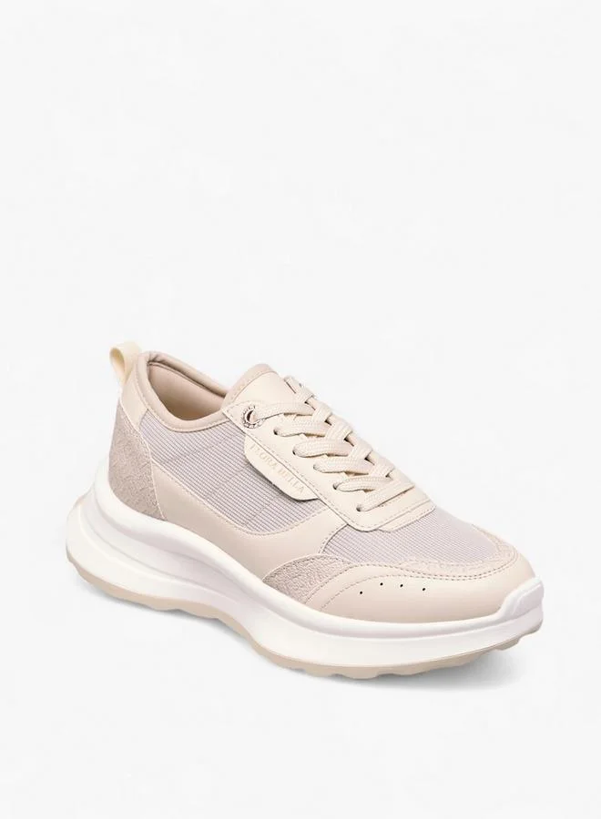 Women Monogram Print Sneakers with Lace-Up Closure