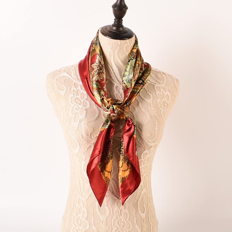 EIysee 35 x 35 Women's Fashion Pattern Large Square Silk Like Hair Scarf Head Sleeping Wrap Satin Neck Bandana for Gift (Big cashew red)â€¦ - Image 4