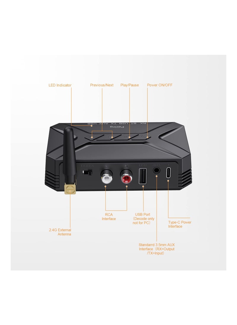 Y&D - 3 in 1 Bluetooth 5.0 Audio Adapter Transmitter Receiver, Aux with USB/RCA/AUX Output for Music Streaming Sound System, Receiver Home Stereo /TV/Car/PC/Headphone/Speaker - Image 1