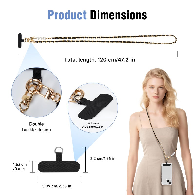 Yojaro Faux Pearl Phone Crossbody Chain for Women, Elegant Beaded Phone Lanyard with Universal Tags, Hands-Free Phone Strap Compatible with iPhone, Samsung and All Smartphones (Black) - Image 4