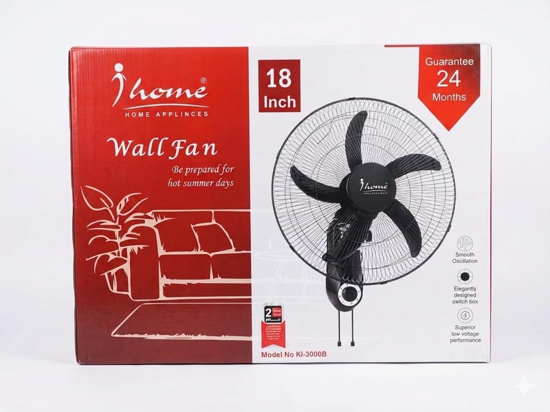 18 Inch Fan - 5 Blades - 3 Speeds - 100% Copper Motor - Space Saving - 24 Months Warranty (Wall Fa) - Image 3