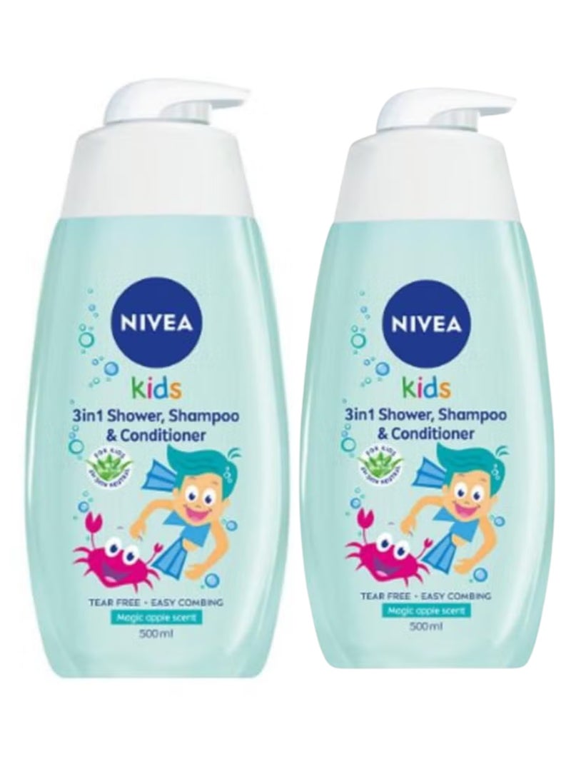 نيفيا جل استحمام وشامبو 3 في 1 بخلاصة الألوفيرا العضوية – تنظيف لطيف للأطفال والرضع – 500 مل (عبوة من 2) - Image 1