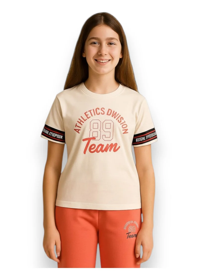 victor and jane Girls' 2 Pc Set - Slogan Print Top with Matching Bottom – Stylish and Comfortable - Relaxed Fit