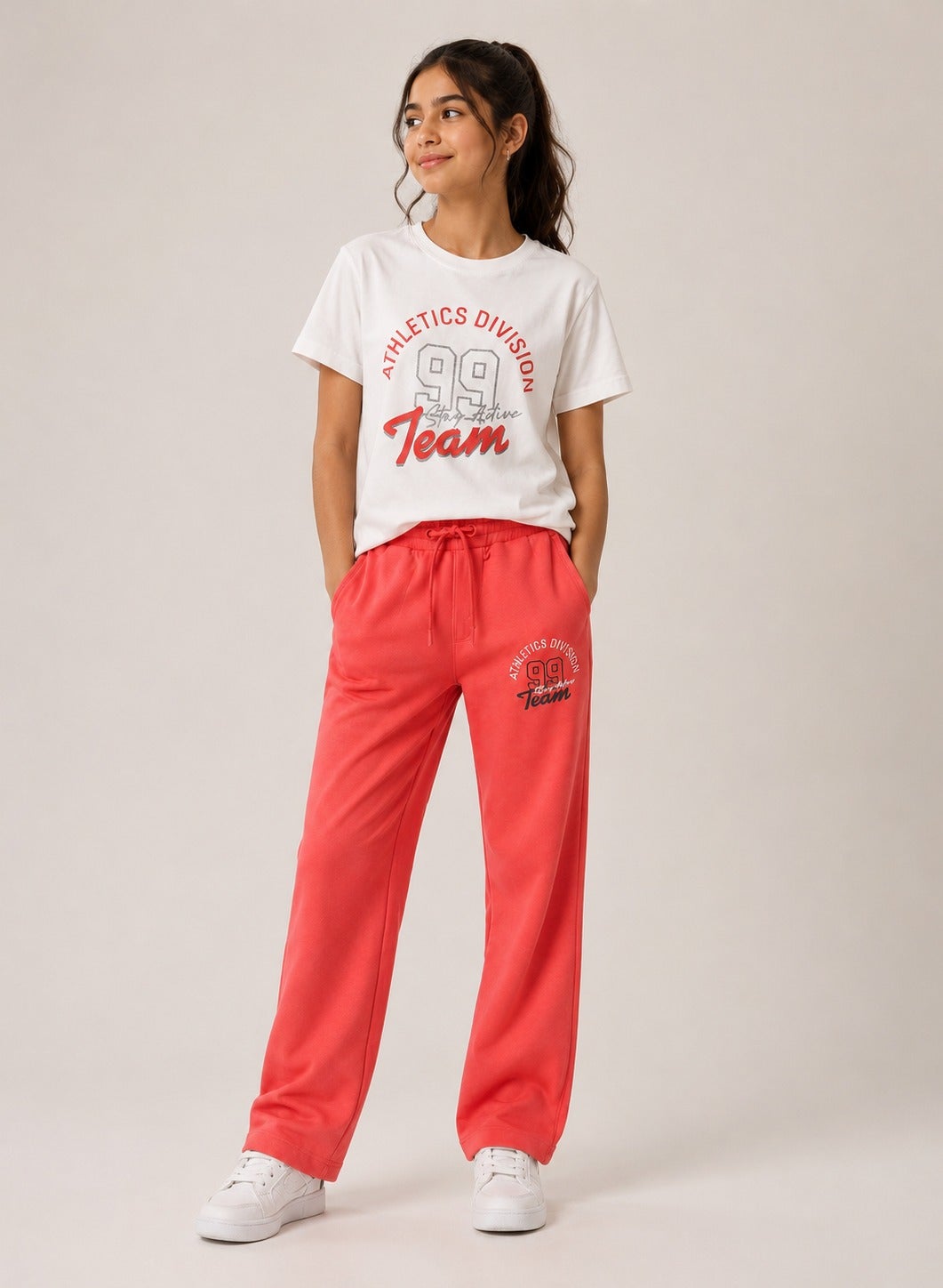victor and jane Girls' 2 Pc Set - Slogan Print Top with Matching Bottom – Stylish and Comfortable - Relaxed Fit