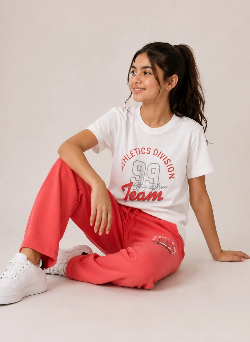 Victor And Jane  Girls' 2 Pc Set - Slogan Print Top with Matching Bottom – Stylish and Comfortable - Relaxed Fit for Women | Best Price UAE