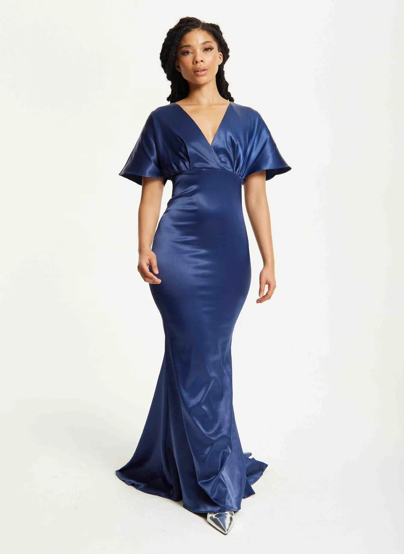 Liquorish Short Sleeve Navy Maxi Dress