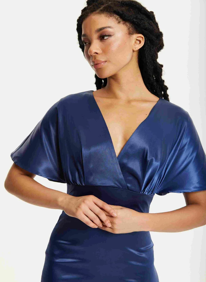 Liquorish Short Sleeve Navy Maxi Dress