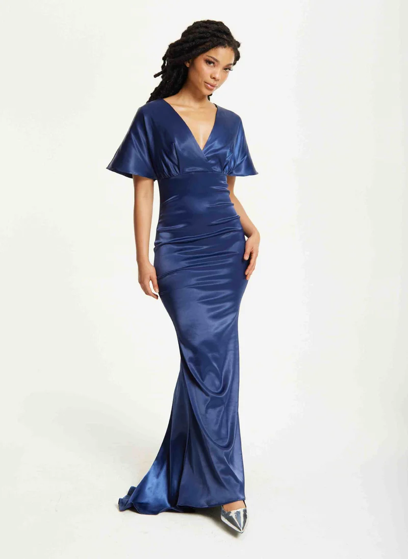 Liquorish Short Sleeve Navy Maxi Dress