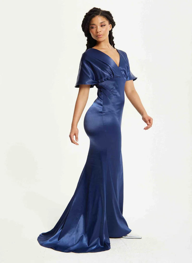 Liquorish Short Sleeve Navy Maxi Dress