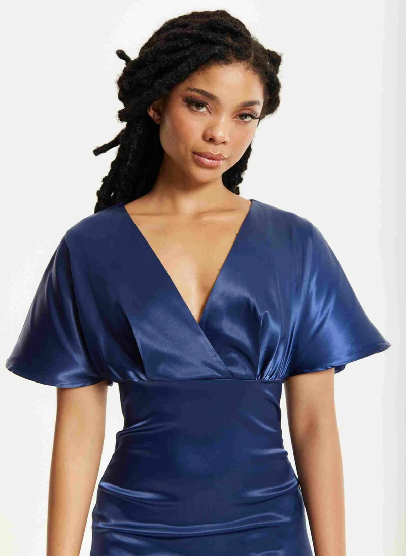 Liquorish Short Sleeve Navy Maxi Dress