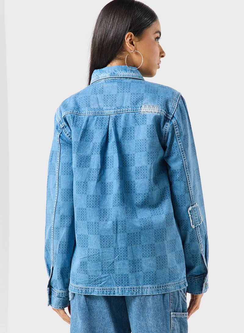 VANS Mended Check Denim Printed Jacket