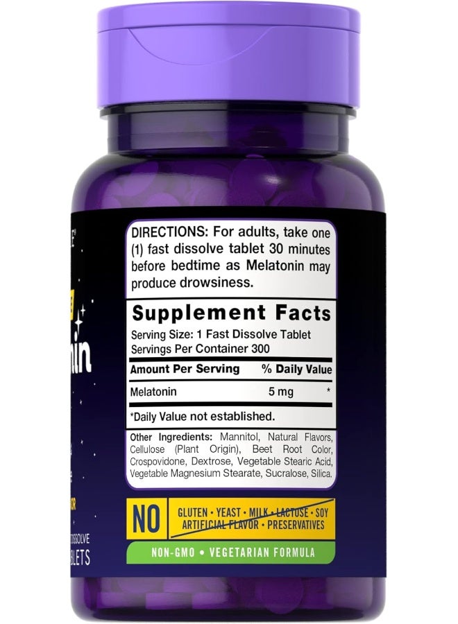 Carlyle Melatonin 5 mg Fast Dissolve 300 Tablets | Berry Flavor | Vegetarian, Non-GMO Supplement - Image 2