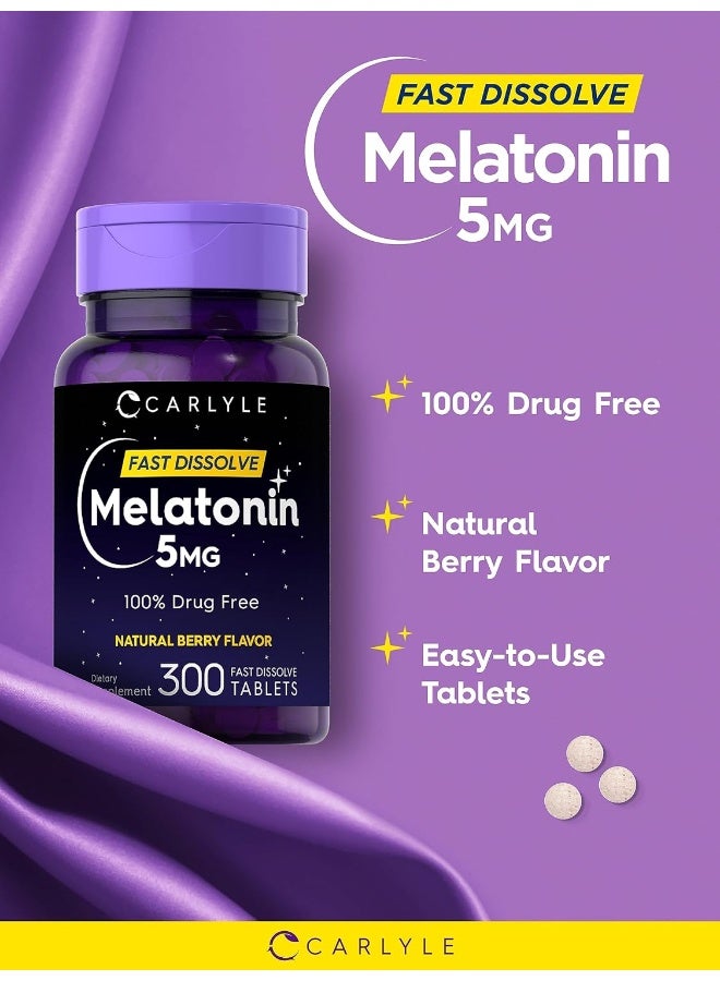 Carlyle Melatonin 5 mg Fast Dissolve 300 Tablets | Berry Flavor | Vegetarian, Non-GMO Supplement - Image 3