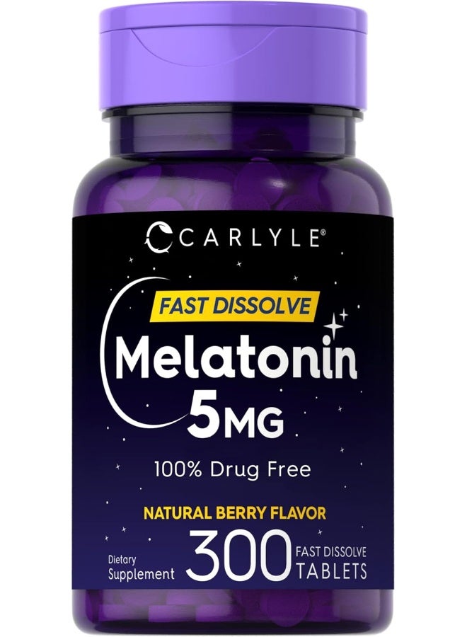 Carlyle Melatonin 5 mg Fast Dissolve 300 Tablets | Berry Flavor | Vegetarian, Non-GMO Supplement - Image 1