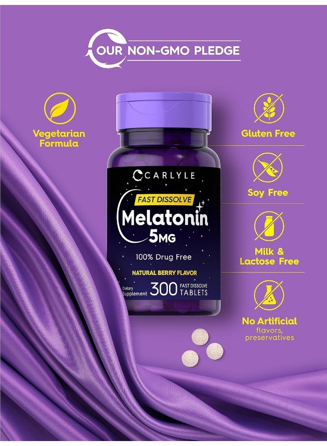 Carlyle Melatonin 5 mg Fast Dissolve 300 Tablets | Berry Flavor | Vegetarian, Non-GMO Supplement - Image 4