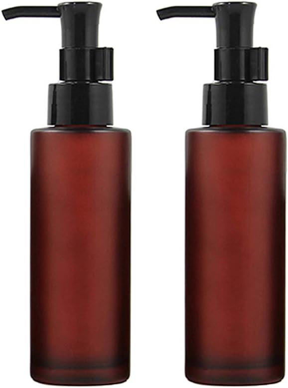 ericotry 2PCS Frosted Glass Pump Bottles Soap Dispensers Toiletries Bottle Container with Black Pumps for Lotion Liquid Essential Oil Makeup Removel Oil Shampoo (100ML/3.4oz, Wine Red) 
