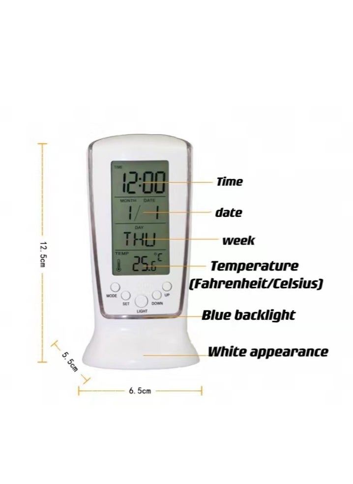 ماركة غير محددة قطعة واحدة من ساعة منبه رقمية مع شاشة عرض LED كبيرة للوقت، ضوء، شهر + تاريخ، يوم من الأسبوع، كشف درجة الحرارة (أبيض)  - Image 2