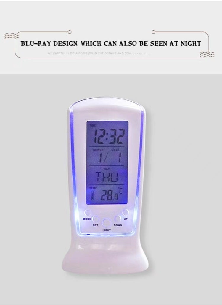 ماركة غير محددة قطعة واحدة من ساعة منبه رقمية مع شاشة عرض LED كبيرة للوقت، ضوء، شهر + تاريخ، يوم من الأسبوع، كشف درجة الحرارة (أبيض)  - Image 3