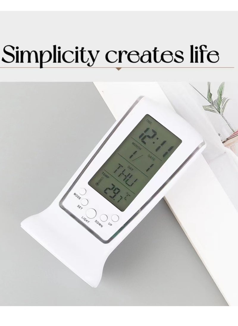 ماركة غير محددة قطعة واحدة من ساعة منبه رقمية مع شاشة عرض LED كبيرة للوقت، ضوء، شهر + تاريخ، يوم من الأسبوع، كشف درجة الحرارة (أبيض)  - Image 4