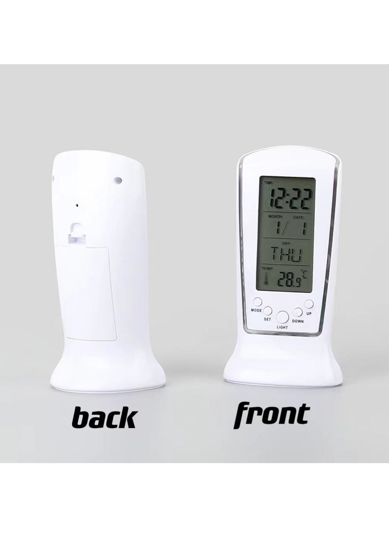 ماركة غير محددة - قطعة واحدة من ساعة منبه رقمية مع شاشة عرض LED كبيرة للوقت، ضوء، شهر + تاريخ، يوم من الأسبوع، كشف درجة الحرارة (أبيض) - Image 1