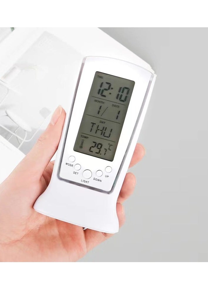 ماركة غير محددة - قطعة واحدة من ساعة منبه رقمية مع شاشة عرض LED كبيرة للوقت، ضوء، شهر + تاريخ، يوم من الأسبوع، كشف درجة الحرارة (أبيض) - Image 1