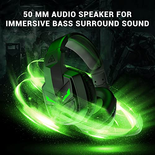 EKSA E7000 Fenrir Gaming Wired On Ear Headset for Xbox One, PS4, PC, PS5, Mobile Devices - Gaming Headphones with Noise Cancelling Microphone, Comfortable Ear Pads, 50 mm Drivers (black green) - Image 4